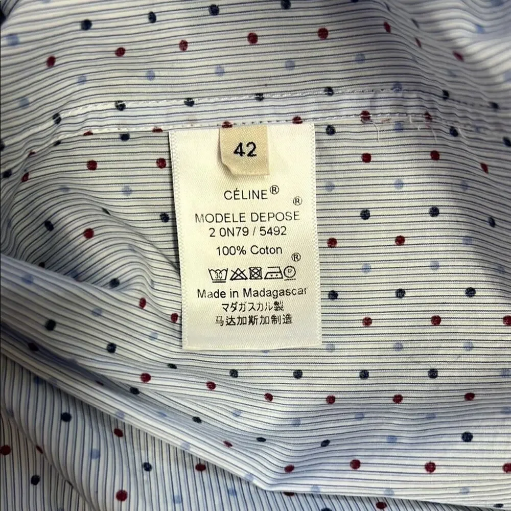 Celine Light Blue Polka Dot Button Down Shirt - Picture 4 of 13